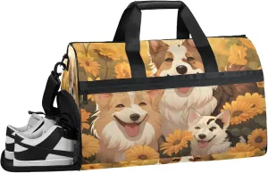 Cartoon Gym Duffle Bag for Women,Waterproof Sports Dog Duffle Bags Travel Weekender Bags for Men Women Overnight Bag with Shoes Compartment