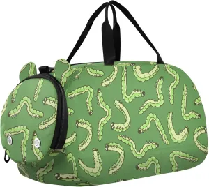 Caterpillars Green Sports Duffle Bag for Girls Boys, Gym Bag with Shoe Compartment, Kids Travel Overnight Weekender Shoulder Bag