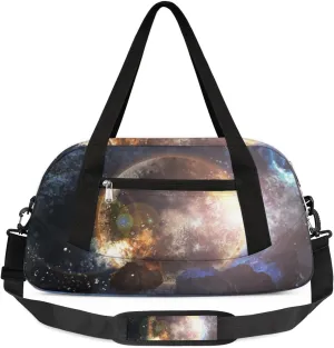 Celestial Solar Eclipse Gym Duffle Bag Space Planet Sport Gym Bags Overnighter Duffel Bag Waterproof Weekend Sleepover Travel Carry On Bags Gymnastics Dance Tote Bag Small Duffel Bag