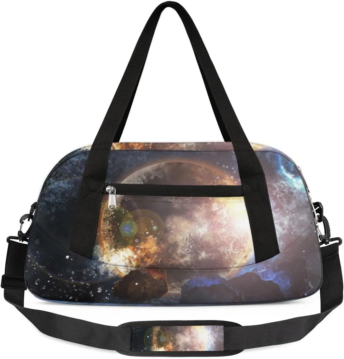 Celestial Solar Eclipse Gym Duffle Bag Space Planet Sport Gym Bags Overnighter Duffel Bag Waterproof Weekend Sleepover Travel Carry On Bags Gymnastics Dance Tote Bag Small Duffel Bag
