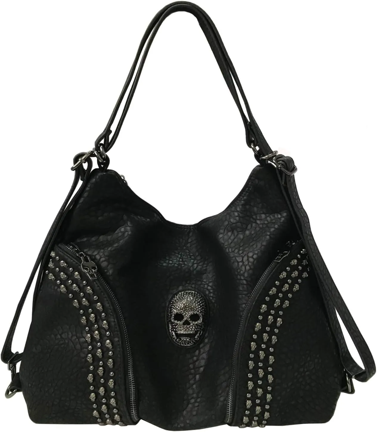Chikencall Over-size Studded Skull Shoulder Bag for Women and Men, 3 Ways Multifunction Backpack Punk Rivet Crossbody Bags Handbag and Pursesr Bags (Black-skull)