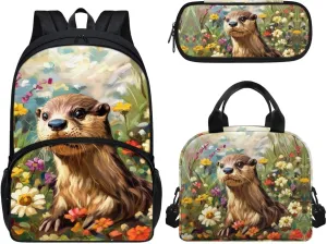 Children School Backpack Sloth Animal Book Bags for Boys Girls Travel Picnic for lunch Bag Pen Case 3 Pieces for kids Acceptable Customized