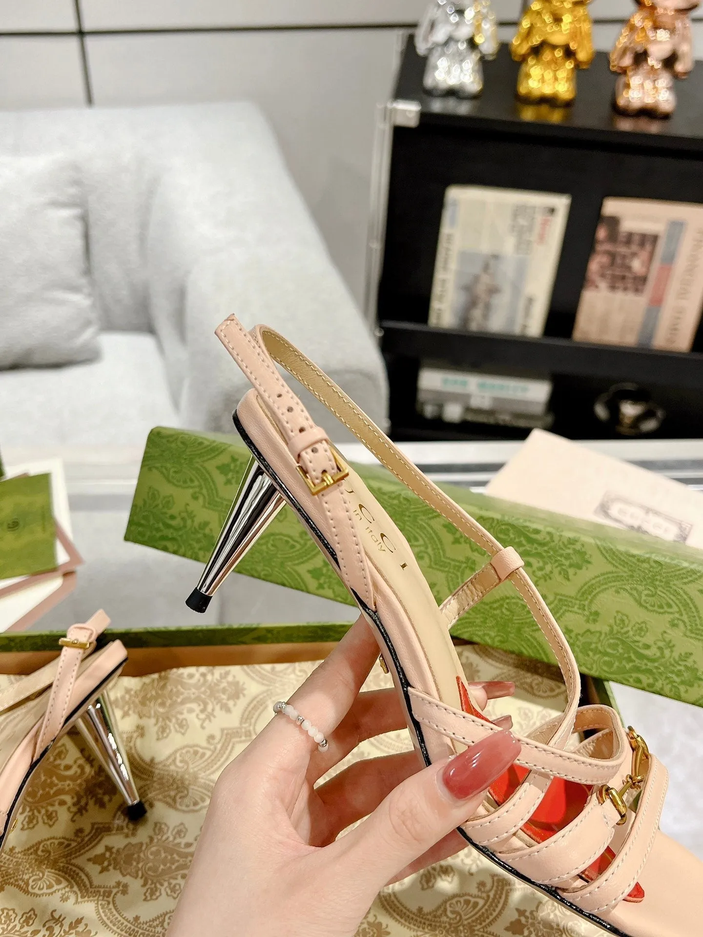 CLASSIC HEEL Discount coupons SANDAL GG STRAPPY CALFSKIN Gucci PINK PASTEL Affordable delivery