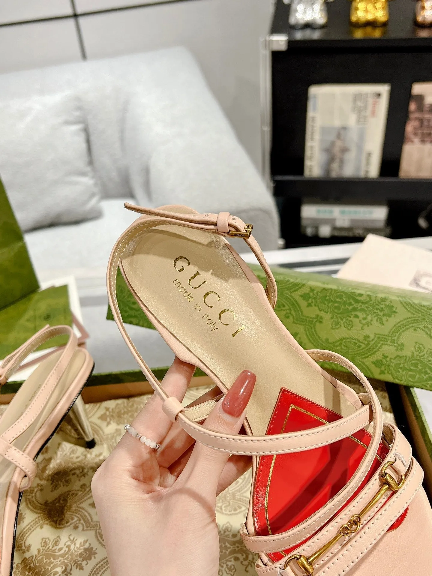 CLASSIC HEEL Discount coupons SANDAL GG STRAPPY CALFSKIN Gucci PINK PASTEL Affordable delivery