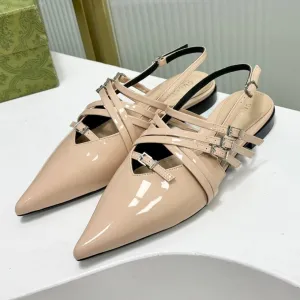 Classy GLOSSY SLINGBACK STRAPPY CREAM Long-lasting CALFSKIN BEIGE FLAT Gucci IN