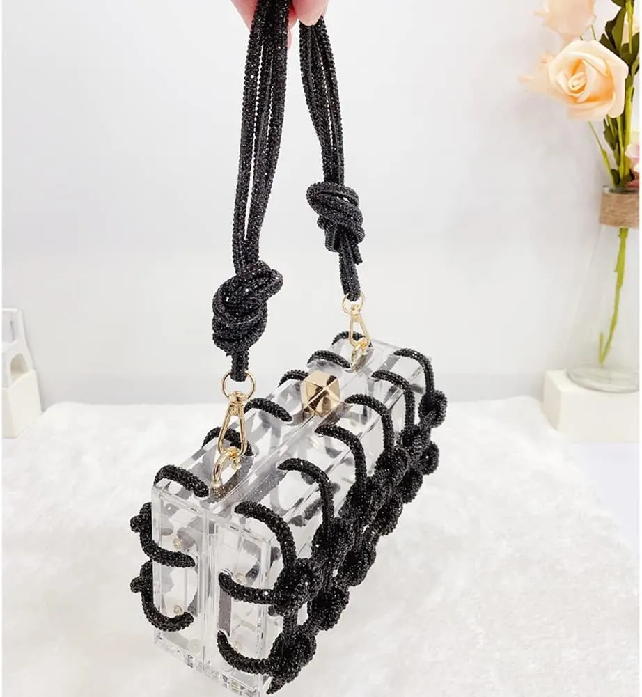 Clear Acrylic Bag Rhinestone Acrylic Clutch Crystal Evening Purses for Women Glitter Handbag for Wedding Cocktail Party Prom