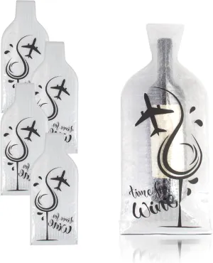 Clear Wine Bottle Travel Protector Bags, 17 x 7.25 Inches. Pack of 4 Travel Wine Bottle Protector for Airplane. Wrapping Bubble Wrap for Packing. Reusable Pouches for Bottles Protection