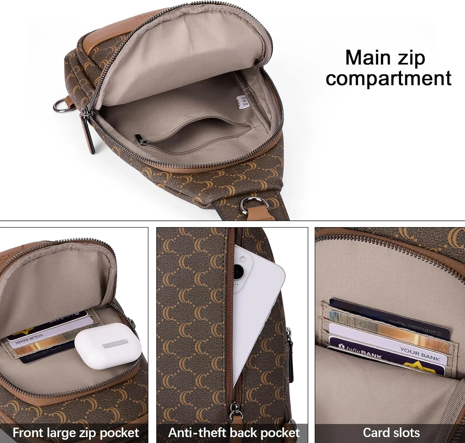 CLUCI Crossbody Bags for Women - Sling Backpack Travel Bag in Leather