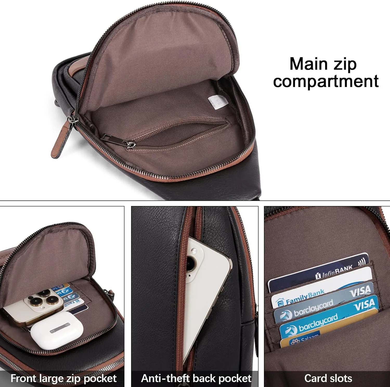 CLUCI Crossbody Bags for Women - Sling Backpack Travel Bag in Leather