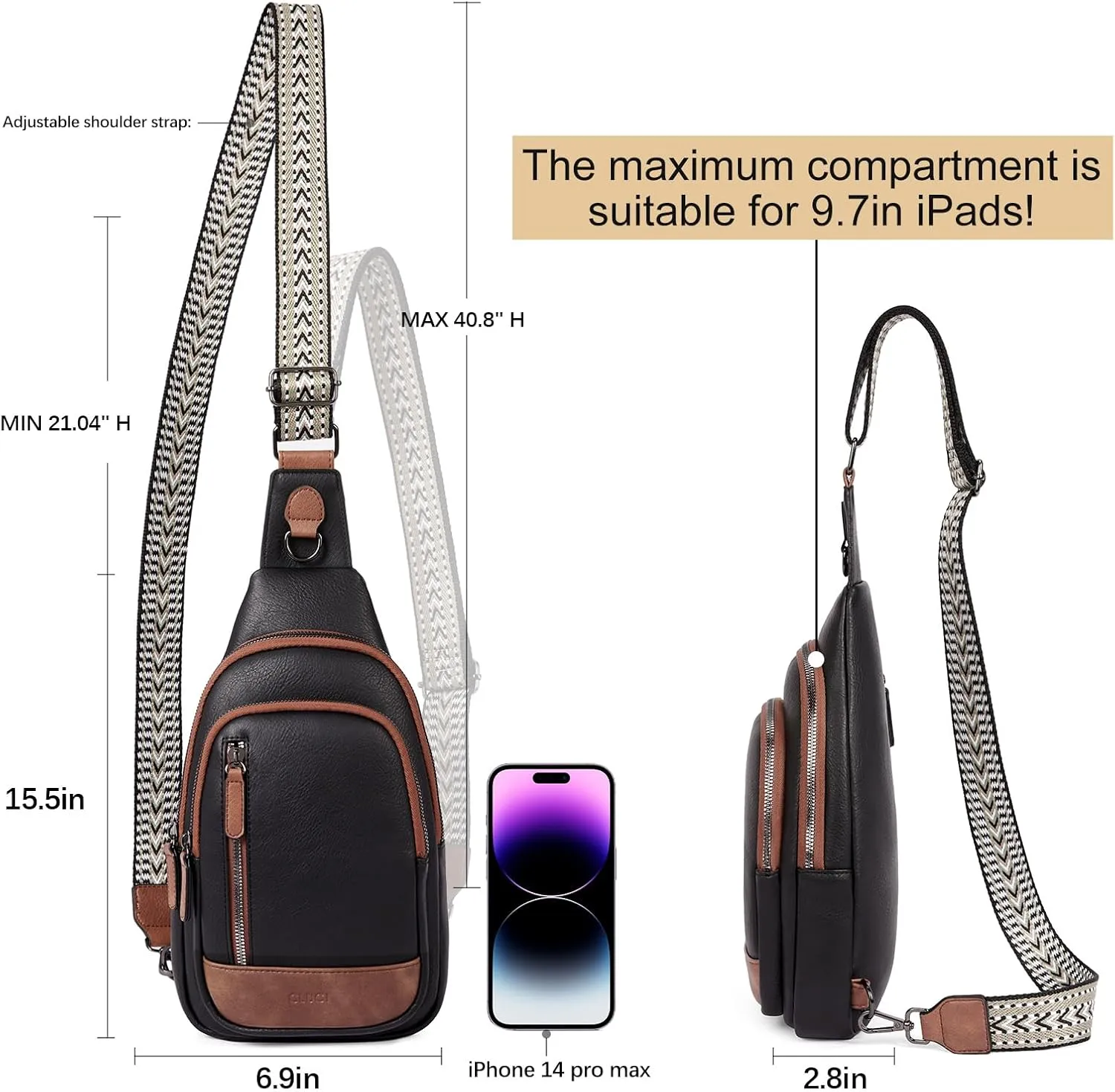 CLUCI Crossbody Bags for Women - Sling Backpack Travel Bag in Leather