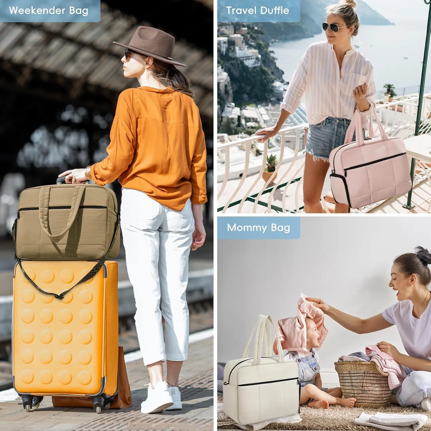 CLUCI Weekender Travel Bag for Women Puffer Tote Bag Carry On Duffle Overnight Bags with Shoe Compartment