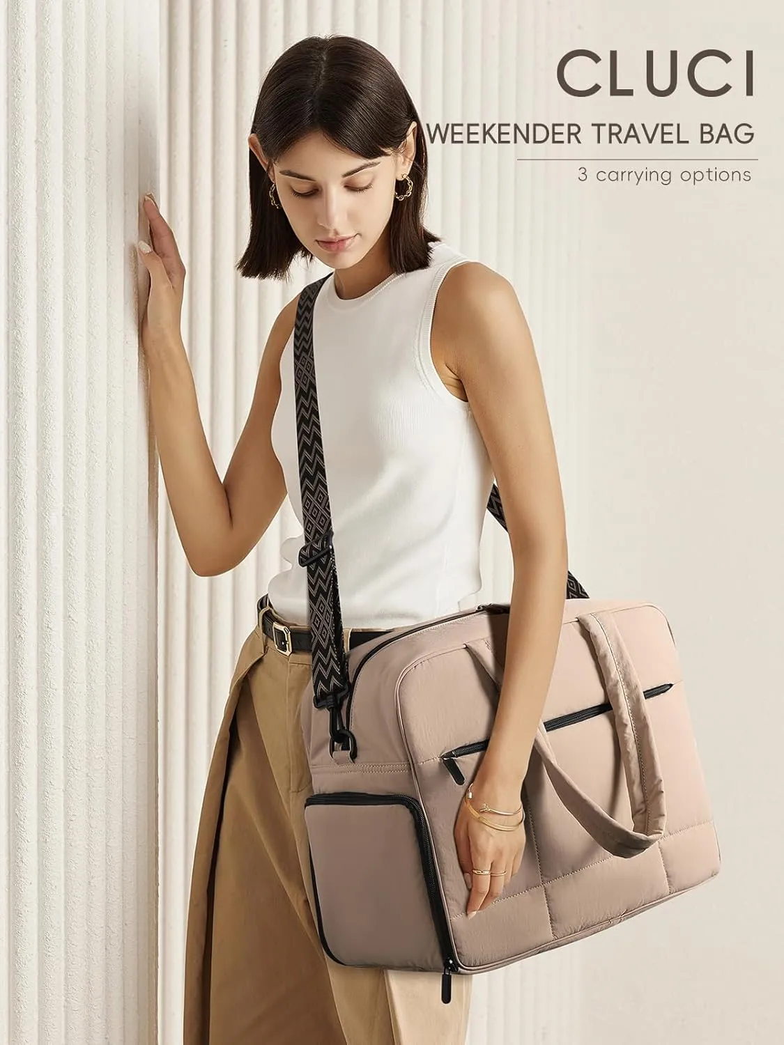 CLUCI Weekender Travel Bag for Women Puffer Tote Bag Carry On Duffle Overnight Bags with Shoe Compartment