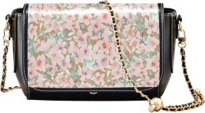 Colorful Flower Vivid Print Crossbody Purses for Women Black Shoulder Leather Bags Wallet Handbags with Chain Strap