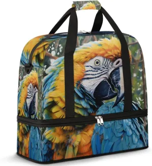 Colorful Parrot Bird Travel Duffel Bag with Foldable Shoe Compartment Shoulder Tote Travel Weekend Bag Sports Gym Overnight Bags