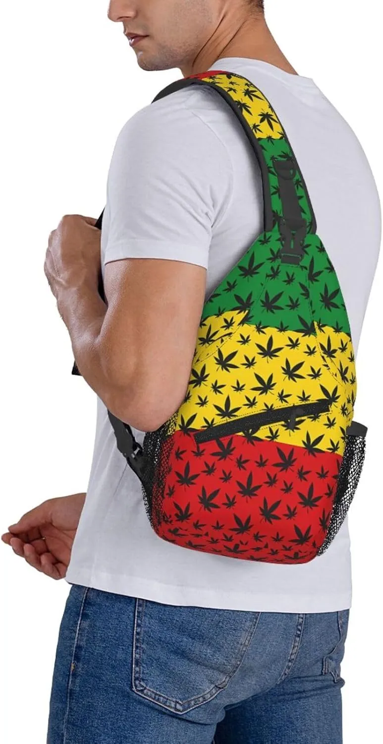 Colourful Marijuana Leaf Chest Bags Crossbody Sling Bag Shoulder Bag Travel Hiking Daypack For Men Women