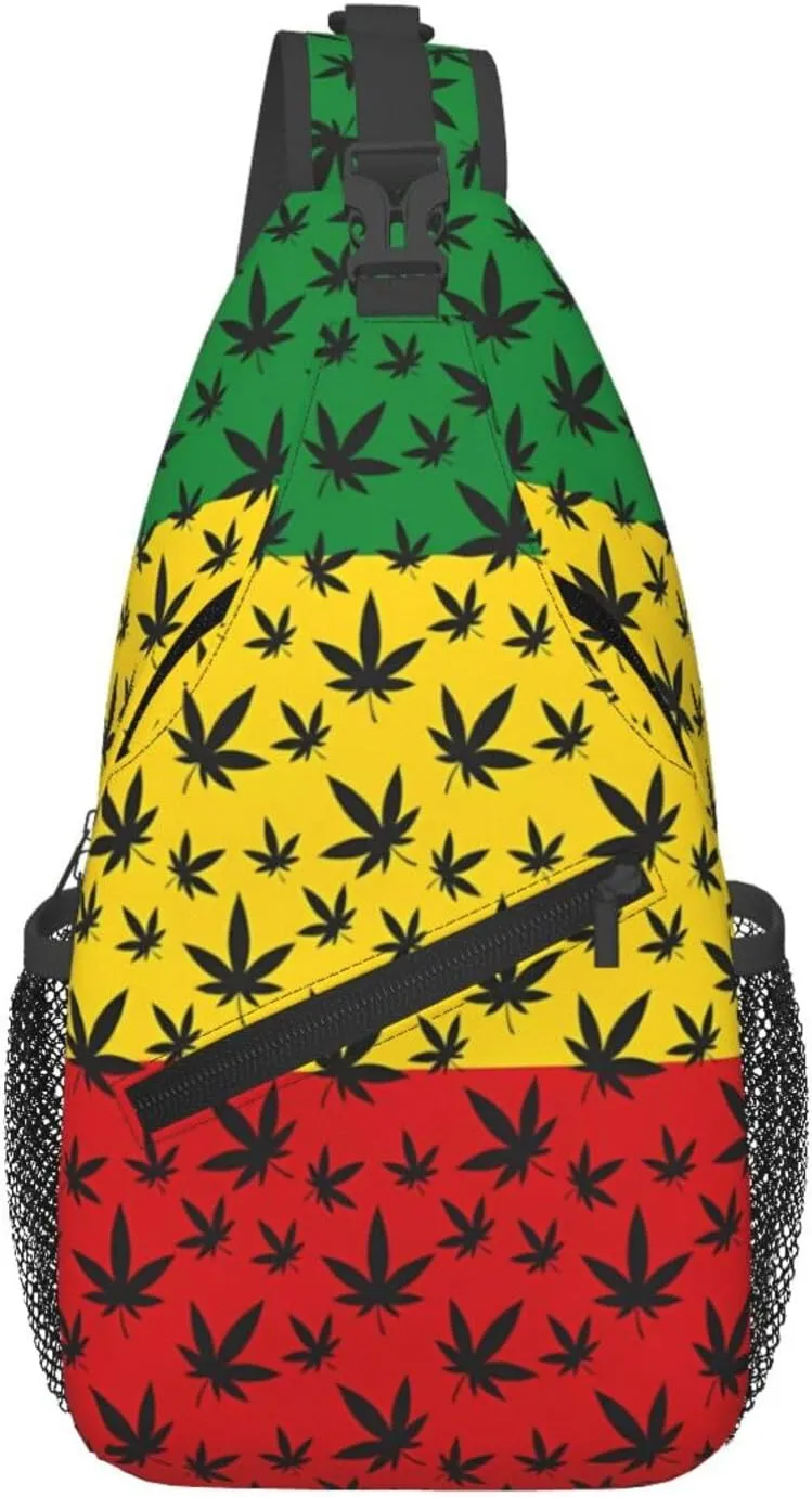 Colourful Marijuana Leaf Chest Bags Crossbody Sling Bag Shoulder Bag Travel Hiking Daypack For Men Women