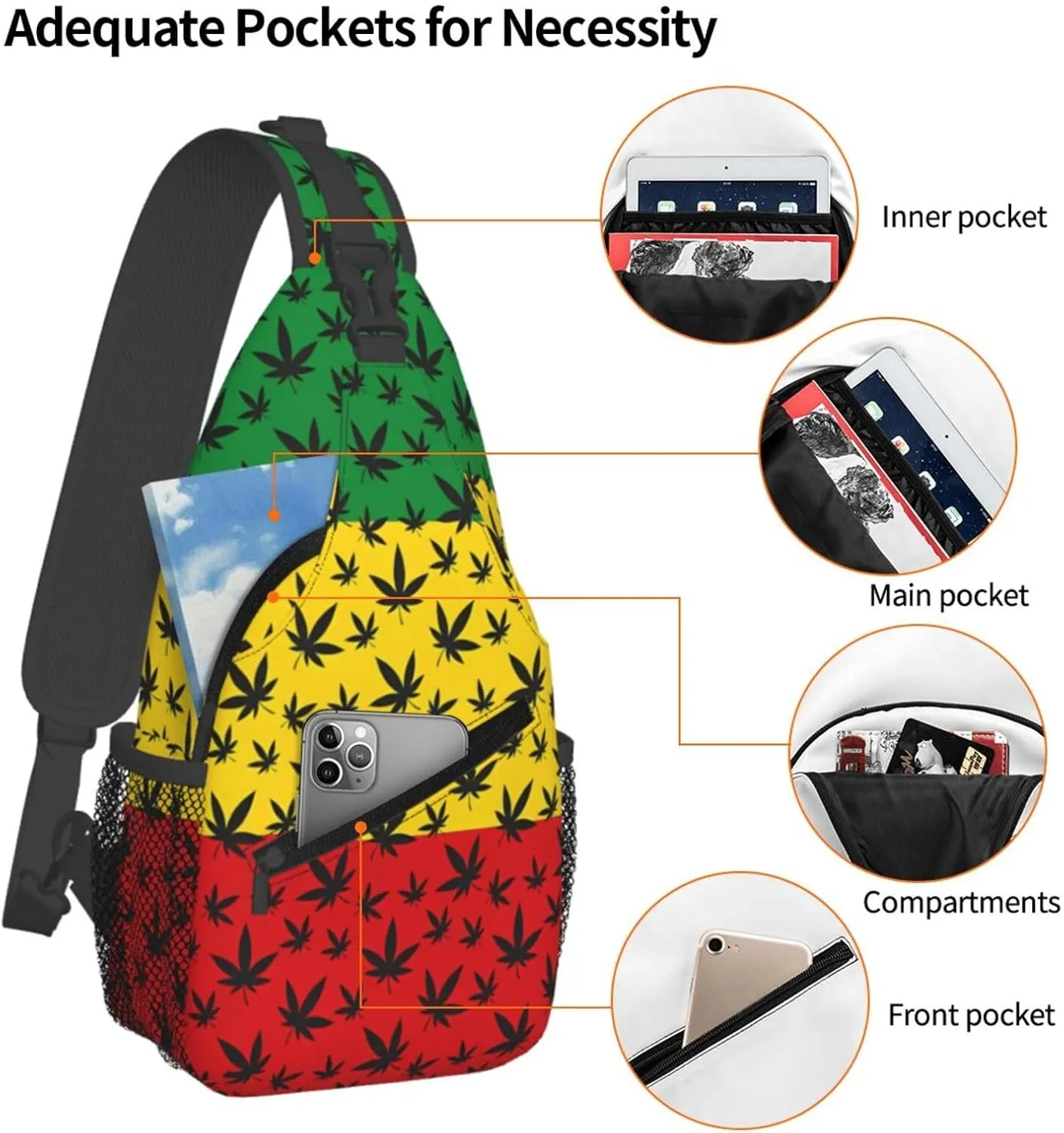 Colourful Marijuana Leaf Chest Bags Crossbody Sling Bag Shoulder Bag Travel Hiking Daypack For Men Women