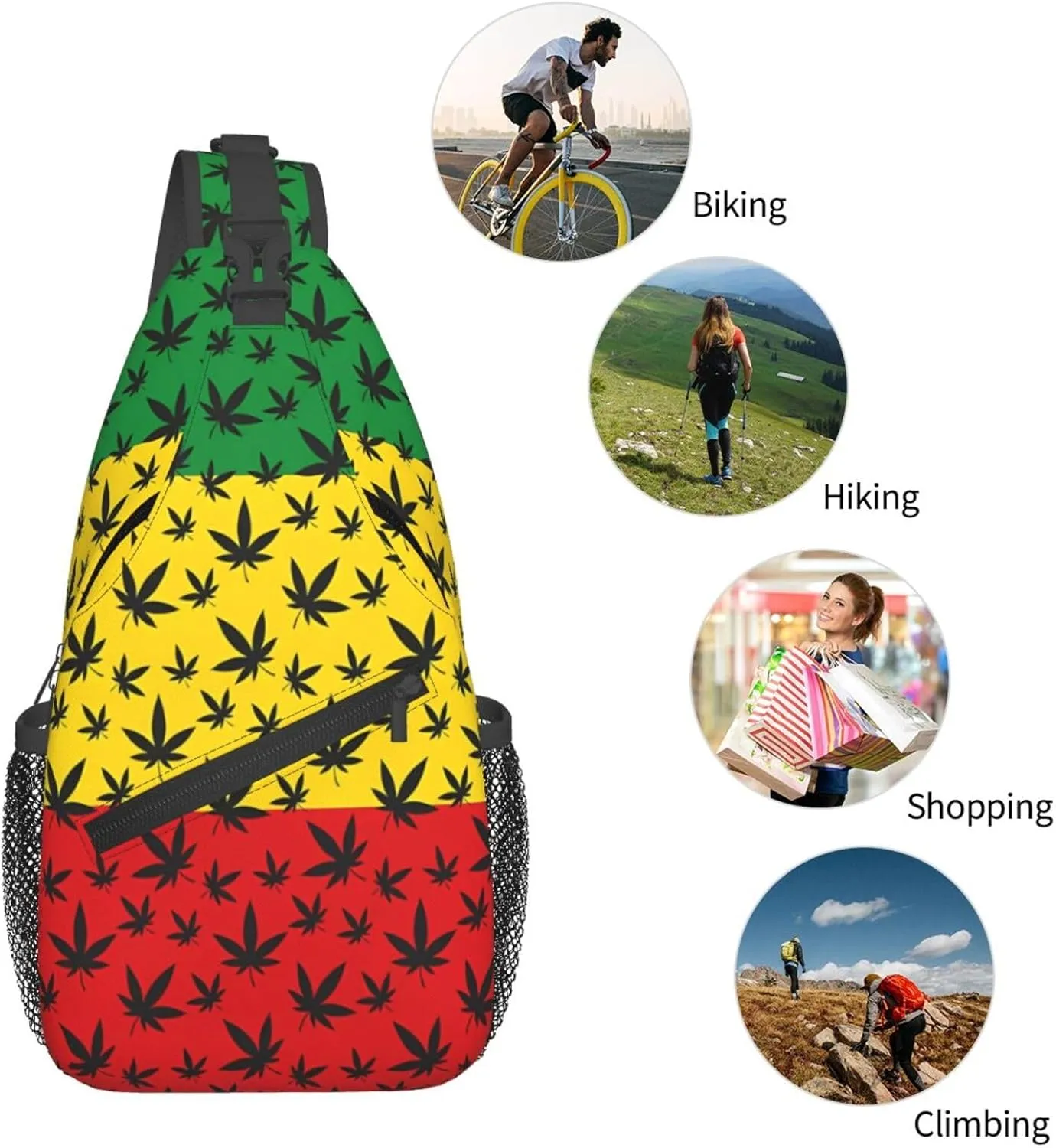 Colourful Marijuana Leaf Chest Bags Crossbody Sling Bag Shoulder Bag Travel Hiking Daypack For Men Women