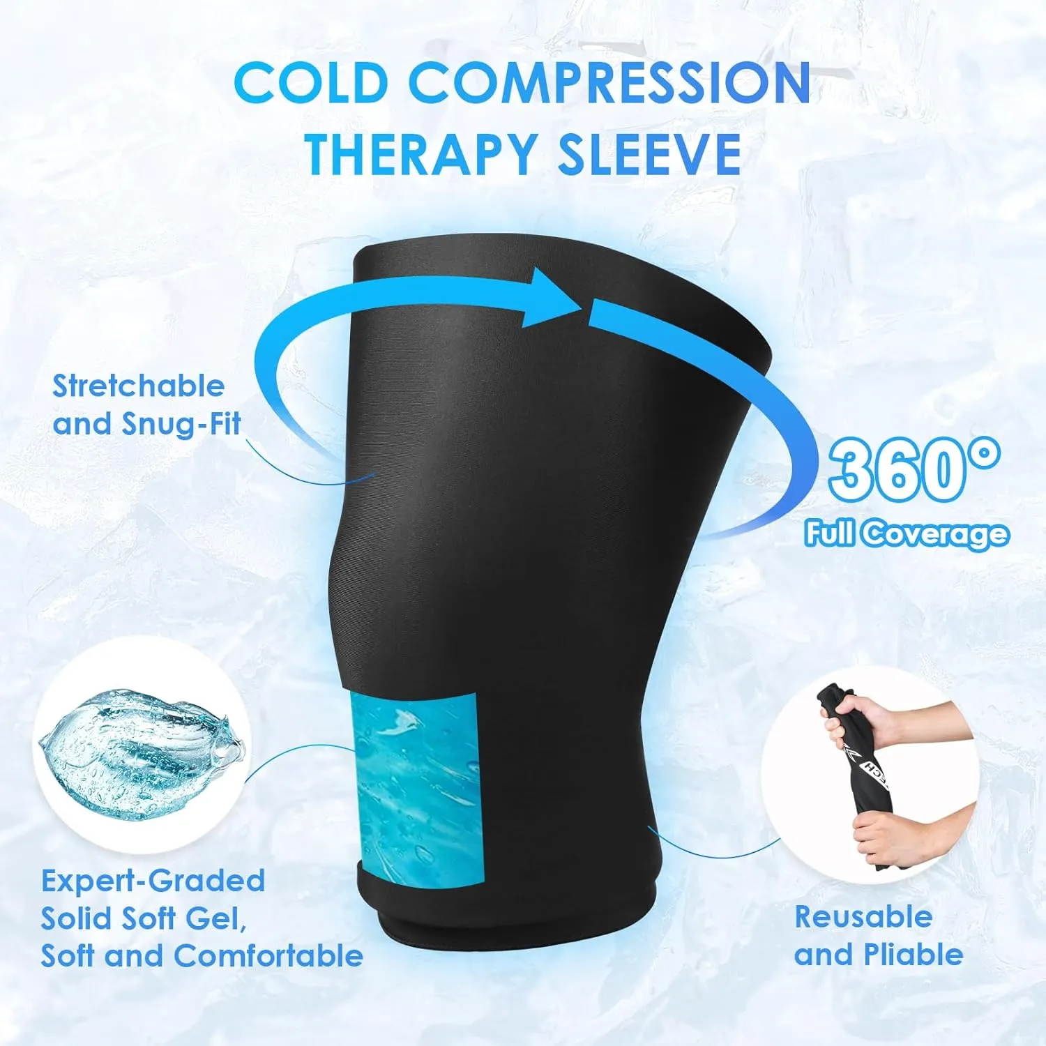 ComfiTECH Knee Ice Sleeve for Cooling Application, Flexible Cold Gel Pack Reusable, Medium, Two Packs