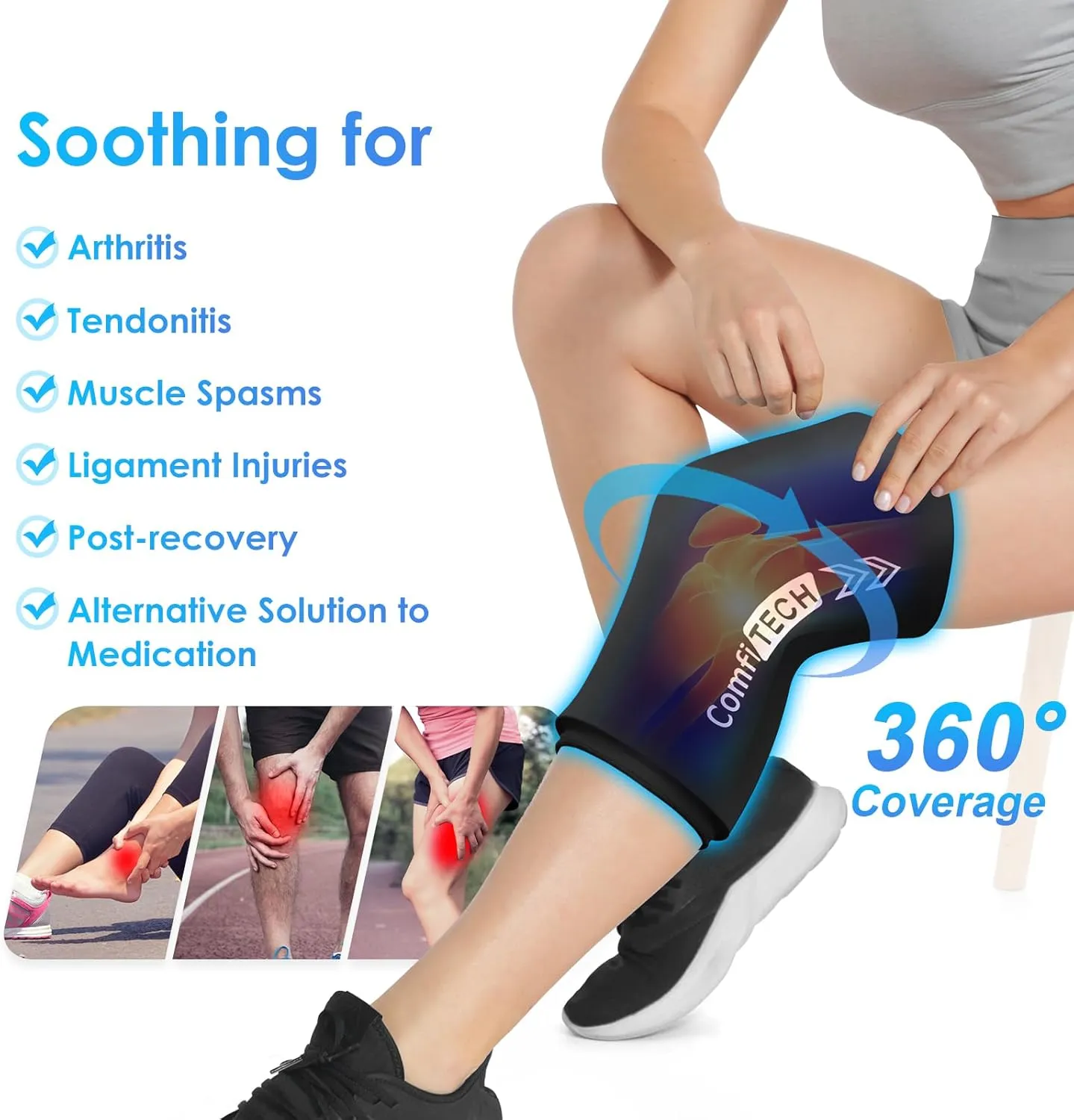 ComfiTECH Knee Ice Sleeve for Cooling Application, Flexible Cold Gel Pack Reusable, Medium, Two Packs