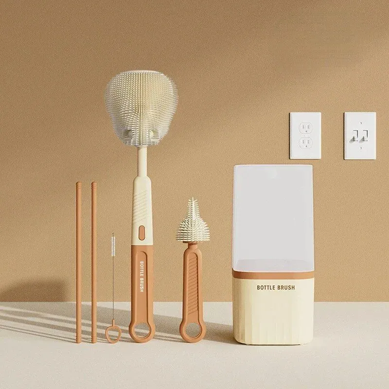 Compact & Extendable Silicone Baby Bottle Brush Kit for Easy Travel Cleaning