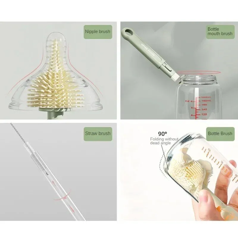 Compact & Extendable Silicone Baby Bottle Brush Kit for Easy Travel Cleaning