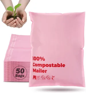 Compostable Mailers Bags 10x15inch with Self-sealing Strip Eco Friendly Shipping Bags Envelopes for Clothing Shoes Packaging 50 Pack Pink