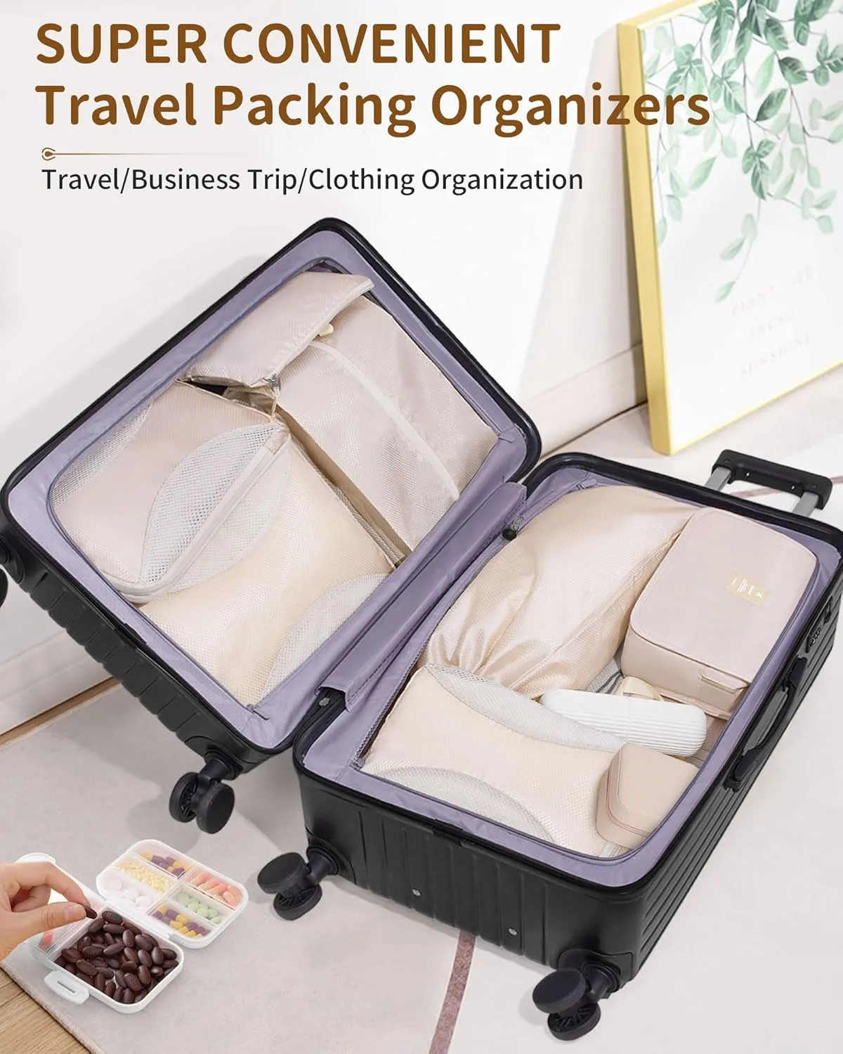 Compression Packing Cubes 12 Set, Suitcase Organizers, Luggage Organizer Bags for Travel, Extendable Packing Cubes for Travel Compression, Travel Essentials, Beige, Cream