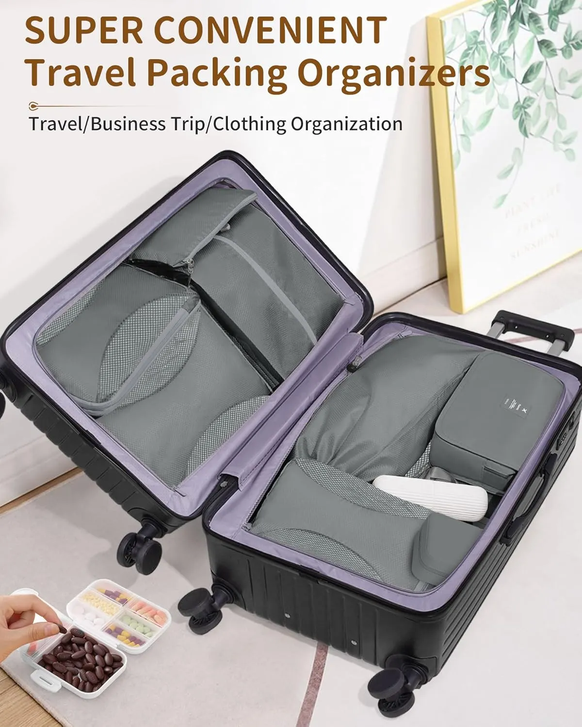 Compression Packing Cubes 12 Set, Suitcase Organizers, Luggage Organizer Bags for Travel, Extendable Packing Cubes for Travel Compression, Travel Essentials, Gray