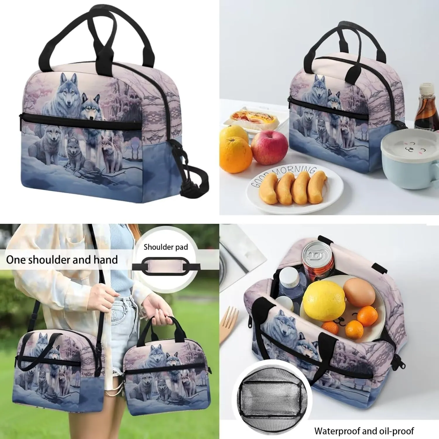 Cool Wolf School Backpack for Boys 8-10/10-12 Middle School Bookbag With Lunch Box Small Pencil Case Kids School Bag 3Rd 4Th 5Th 6Th Grade Teens Schoolbag 17inch Students Laptop Bag