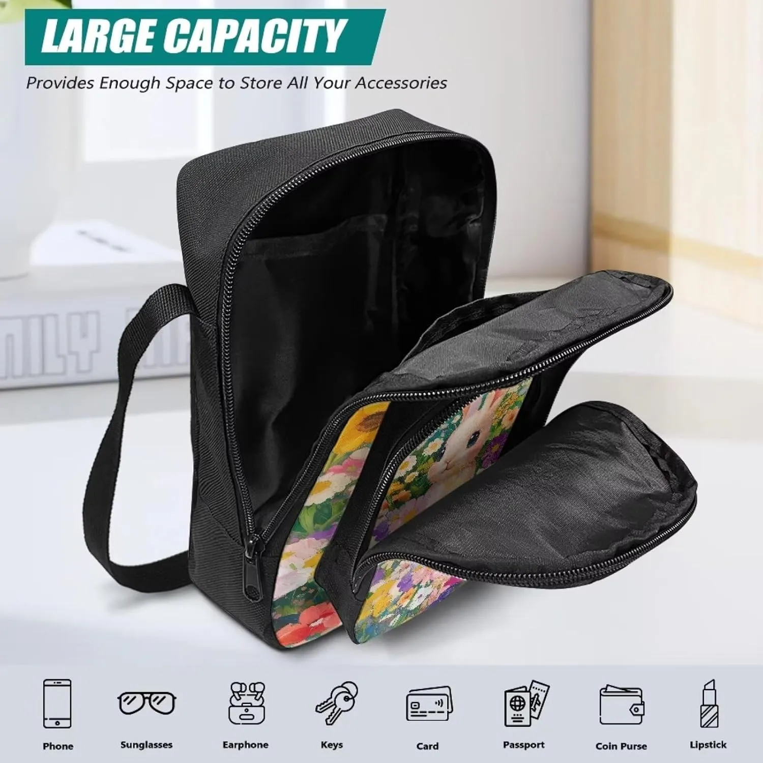 Cross-body Bag for Women Small Purse with Double Layer Zipper Pockets Shoulder Crossbody