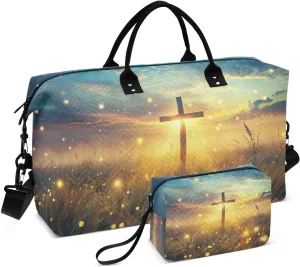 Cross Gold Field Sunrise Duffel Bag for Traveling, Gym Bags with Multiple Interior Pockets for Women Men Toiletry Purse Included 20.5”x 1.9” x 13.8”