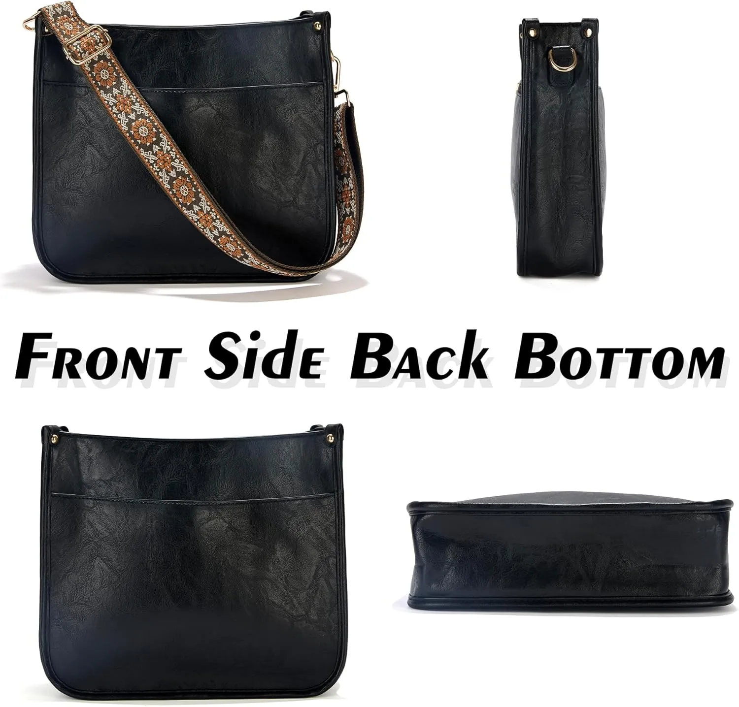 Crossbody Bags for Women, Crossbody Purse with 2 Adjustable Guitar Straps Zipped Pockets Handbag Shoulder Bag