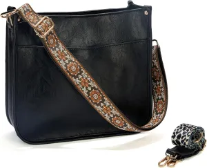 Crossbody Bags for Women, Crossbody Purse with 2 Adjustable Guitar Straps Zipped Pockets Handbag Shoulder Bag