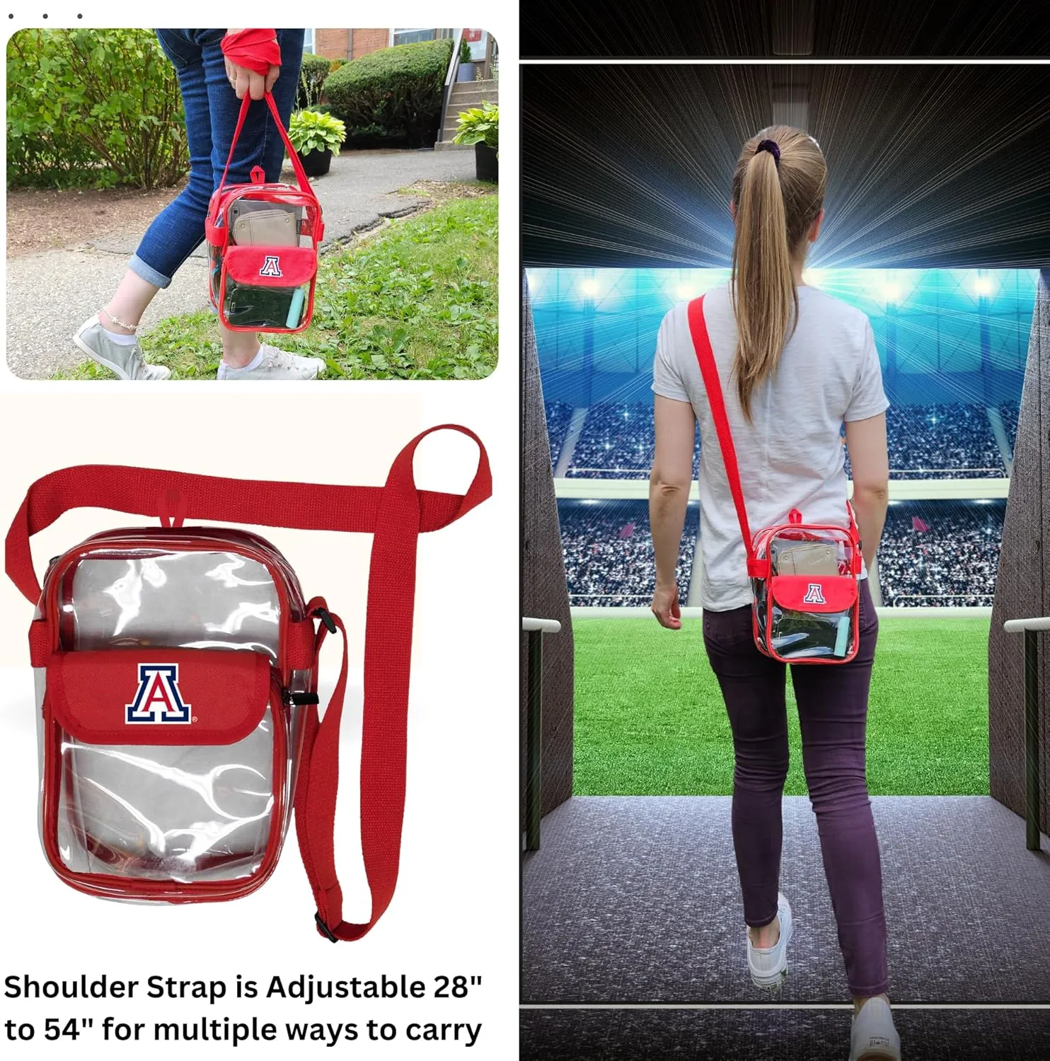 Crossbody Clear Bag 10 Inch Pouch for Valuables - Games, Graduations, Concerts – NCAA Stadium Approved