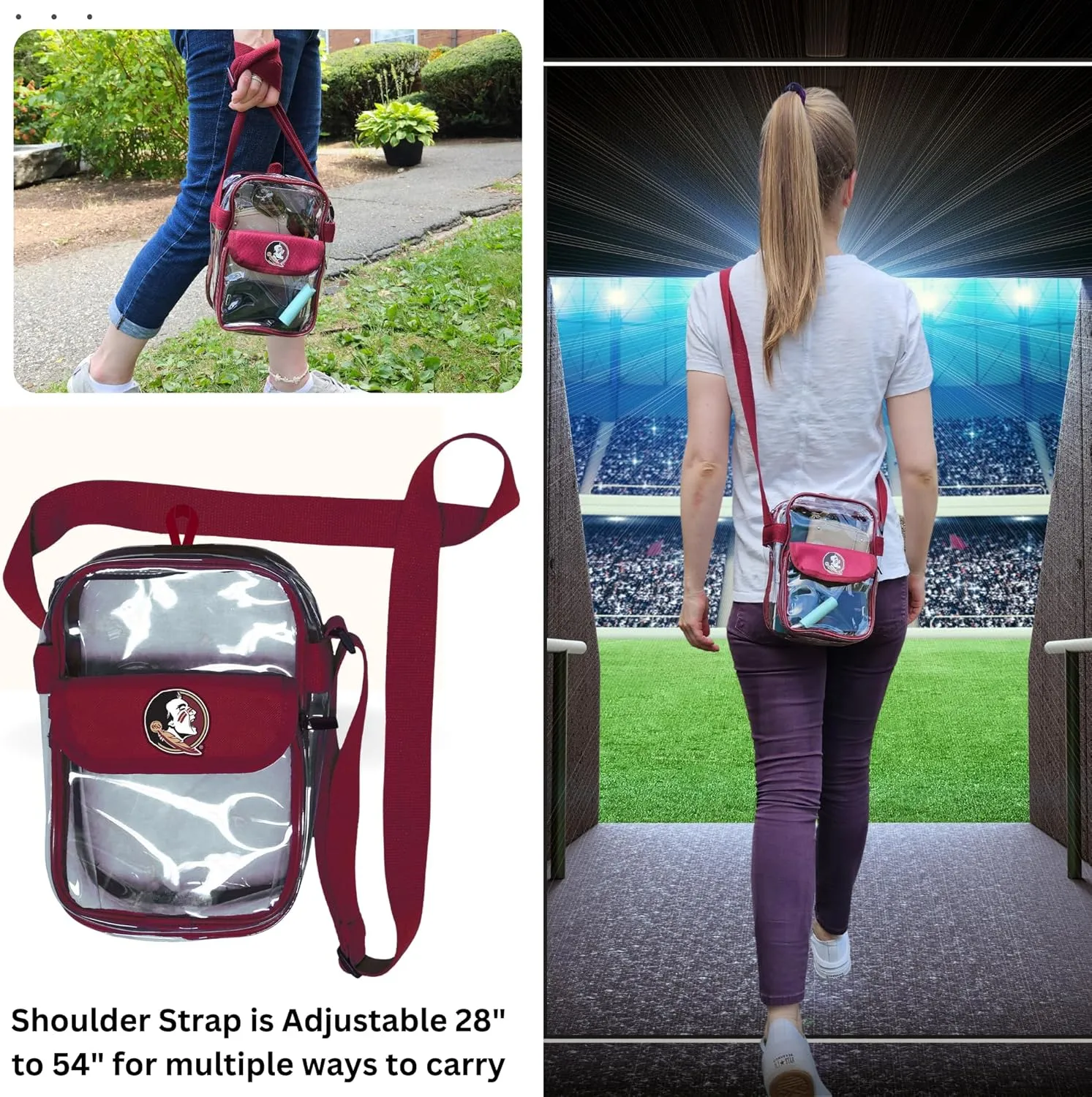 Crossbody Clear Bag 10 Inch Pouch for Valuables - Games, Graduations, Concerts – NCAA Stadium Approved