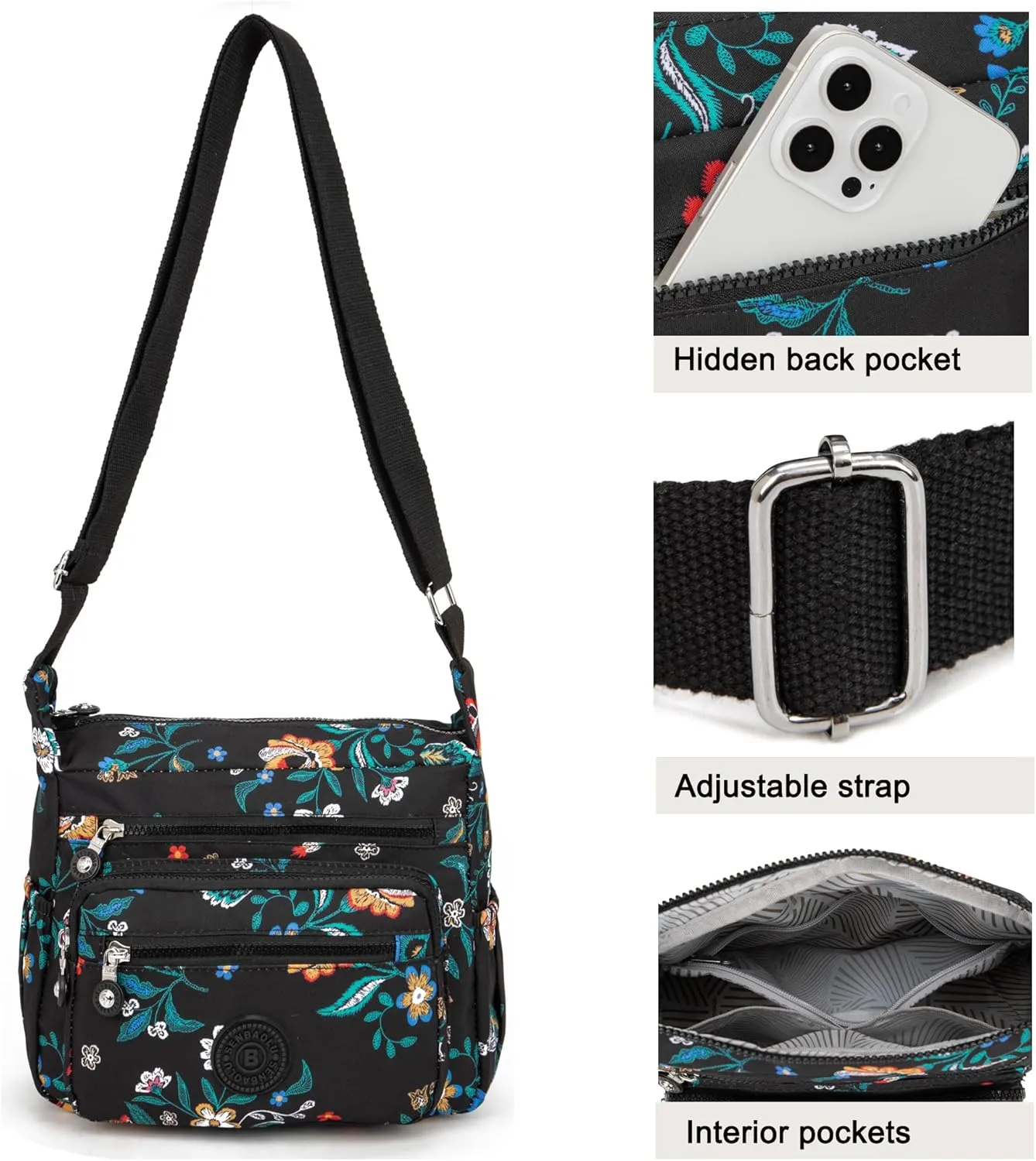 Crossbody Purses for Women Lightweight Shoulder Handbags Waterproof Nylon Travel Bag Ladies Pocketbooks