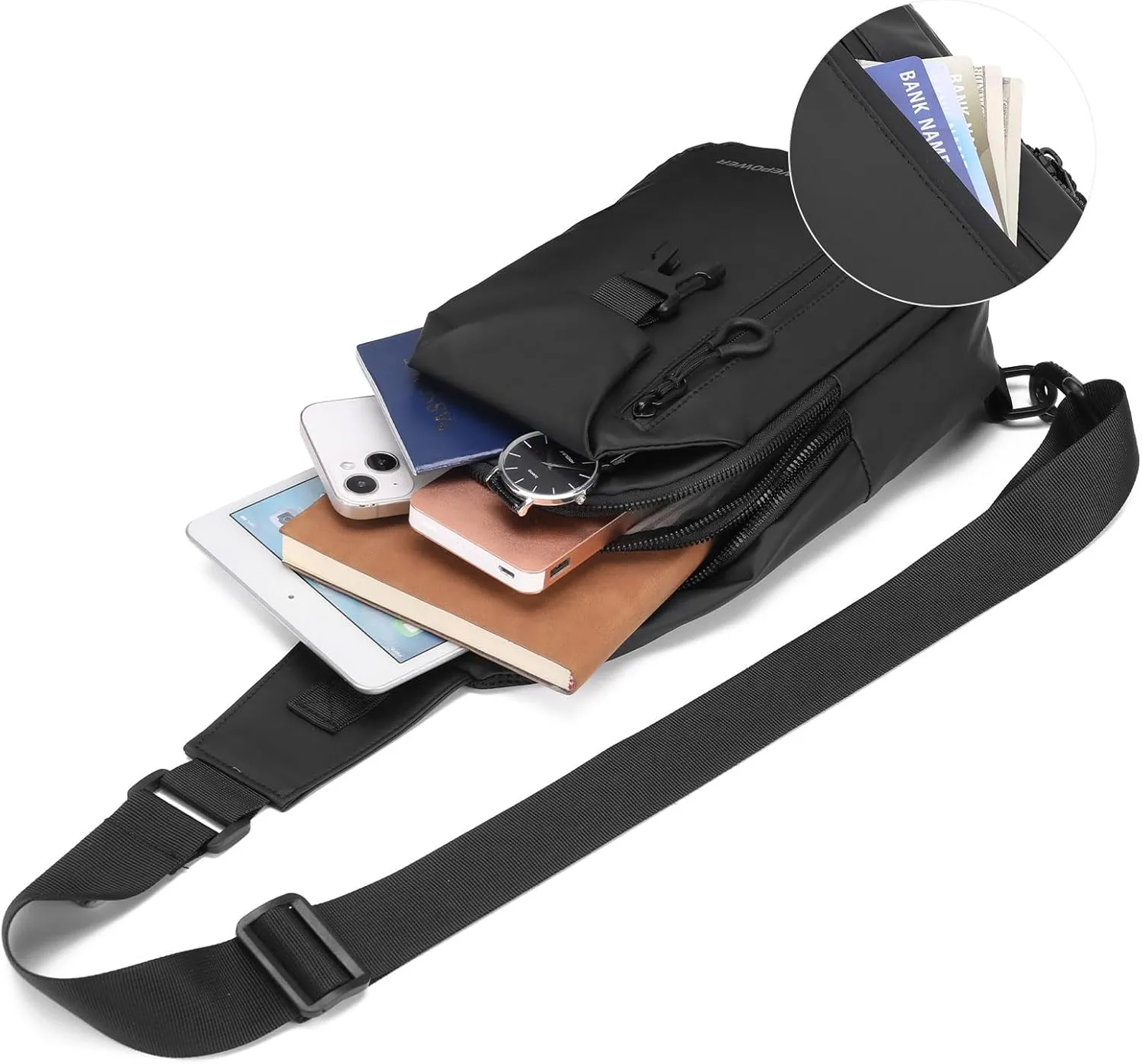 Crossbody Sling Backpack, Mens Cross Body Chest Bag Travel Hiking Daypack Adjustable Shoulder Strap Bags