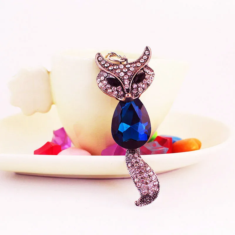 Crystal Fox Alloy Pendant Keychain