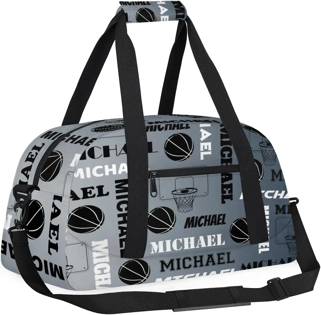 Custom Basketball Gym Duffel Bag for Women Men, Personalized Name Sport Bag Overnight Bags Customized Travel Weekender Bag, Black Grey