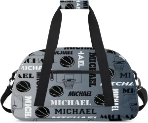 Custom Basketball Gym Duffel Bag for Women Men, Personalized Name Sport Bag Overnight Bags Customized Travel Weekender Bag, Black Grey