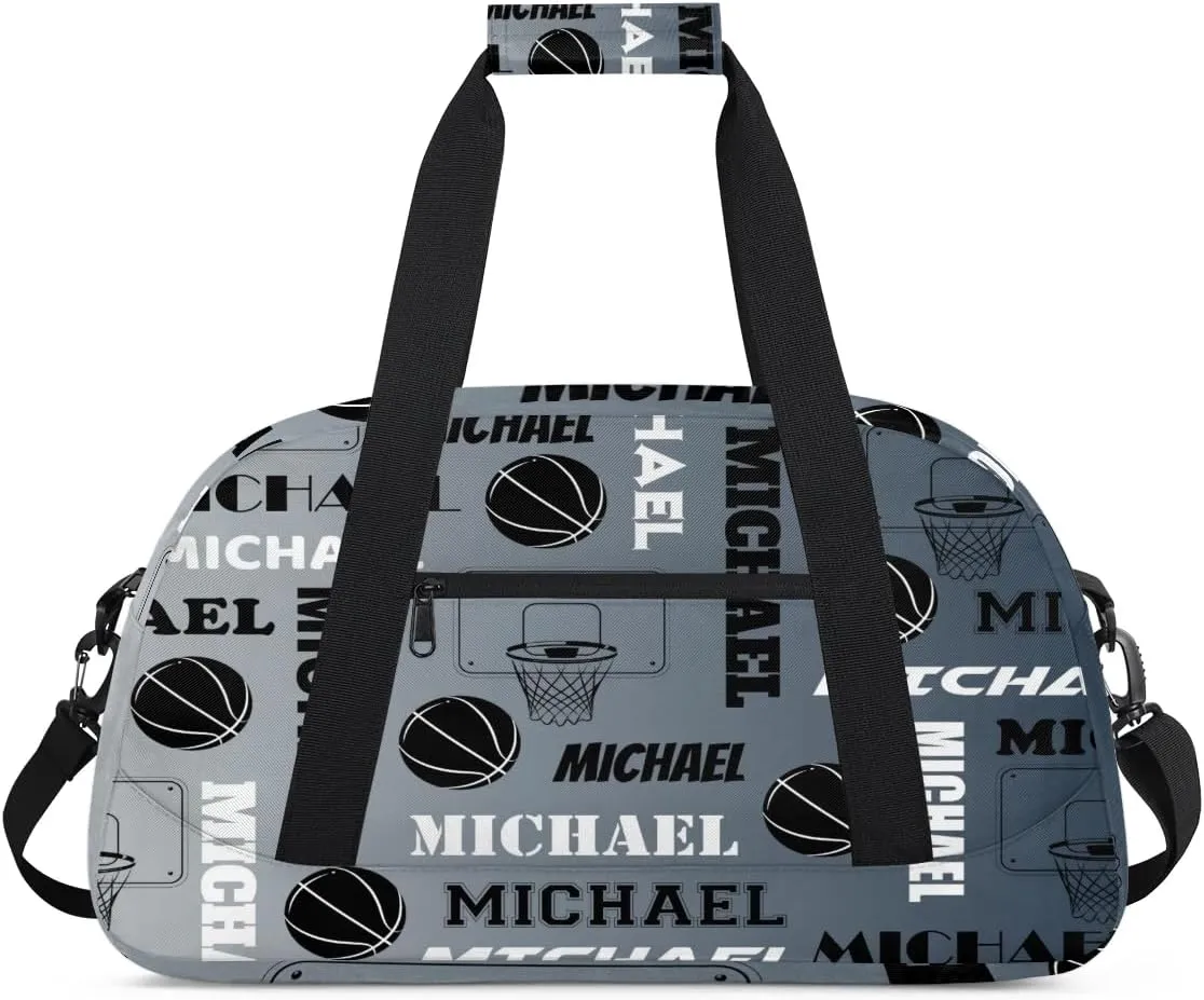 Custom Basketball Gym Duffel Bag for Women Men, Personalized Name Sport Bag Overnight Bags Customized Travel Weekender Bag, Black Grey
