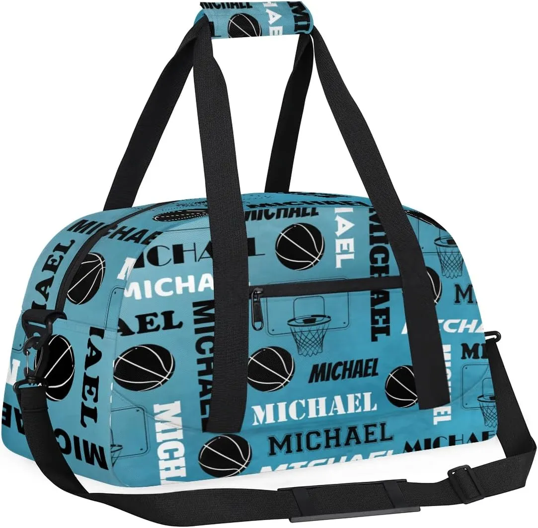 Custom Basketball Gym Duffel Bag for Women Men, Personalized Name Sport Bag Overnight Bags Customized Travel Weekender Bag, Dark Blue