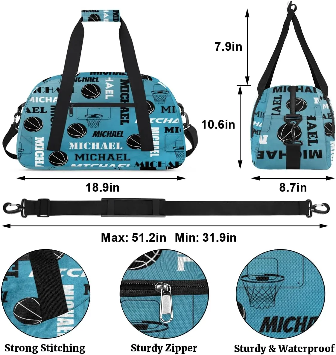Custom Basketball Gym Duffel Bag for Women Men, Personalized Name Sport Bag Overnight Bags Customized Travel Weekender Bag, Dark Blue