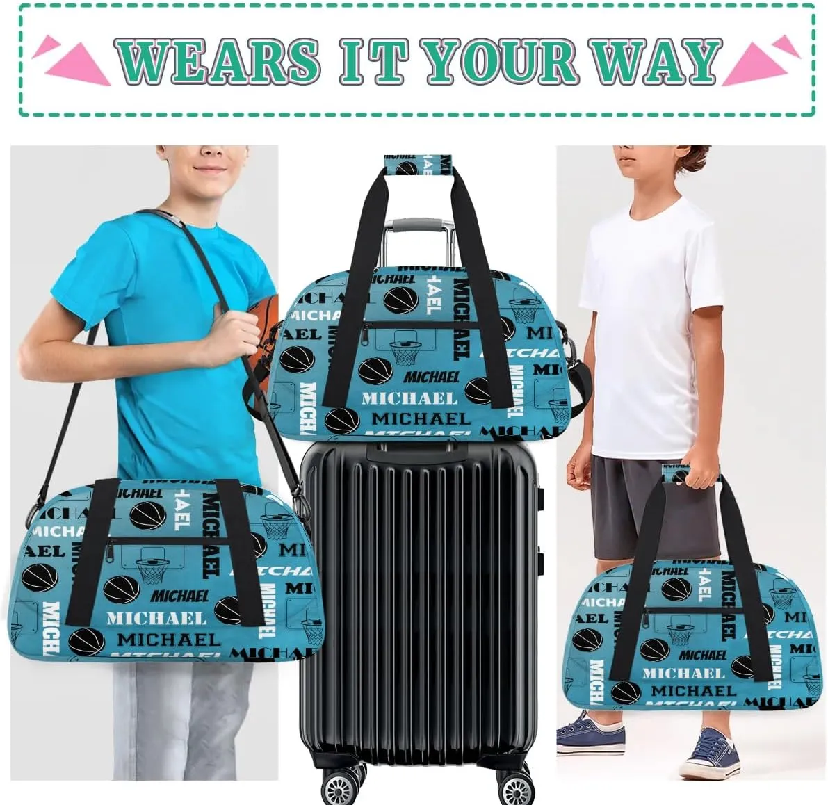 Custom Basketball Gym Duffel Bag for Women Men, Personalized Name Sport Bag Overnight Bags Customized Travel Weekender Bag, Dark Blue