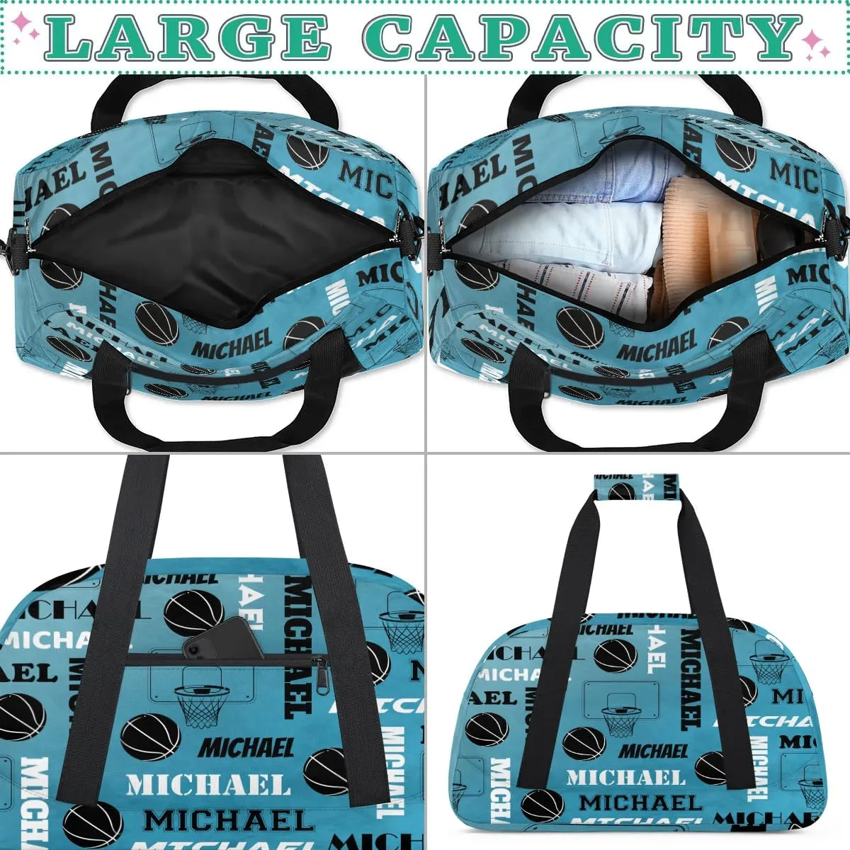 Custom Basketball Gym Duffel Bag for Women Men, Personalized Name Sport Bag Overnight Bags Customized Travel Weekender Bag, Dark Blue