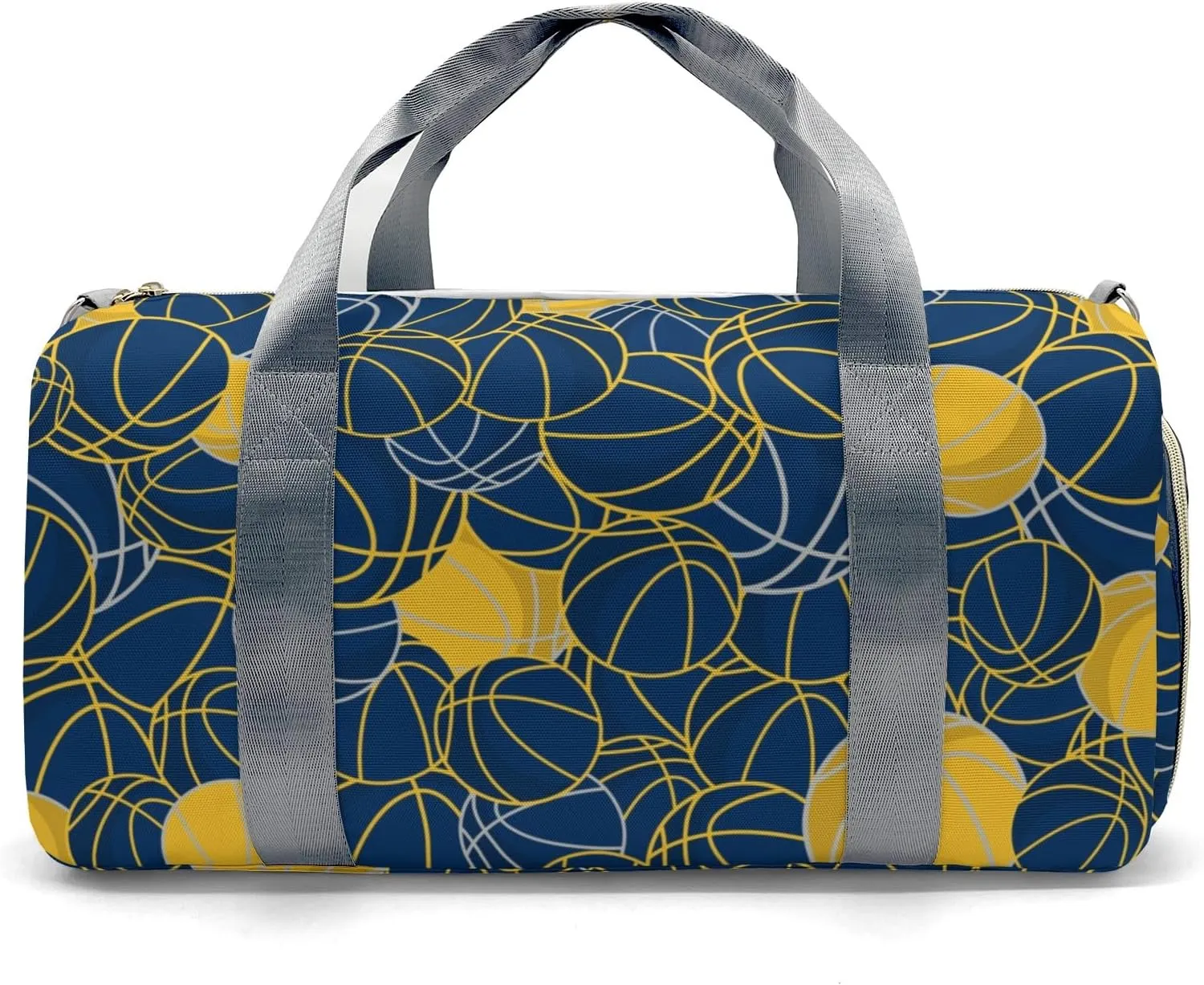 Custom Basketball Pattern Gold Navy Duffel Bag with Name Adjustable Shoulder Strap Travel Bag for Teens Men Women