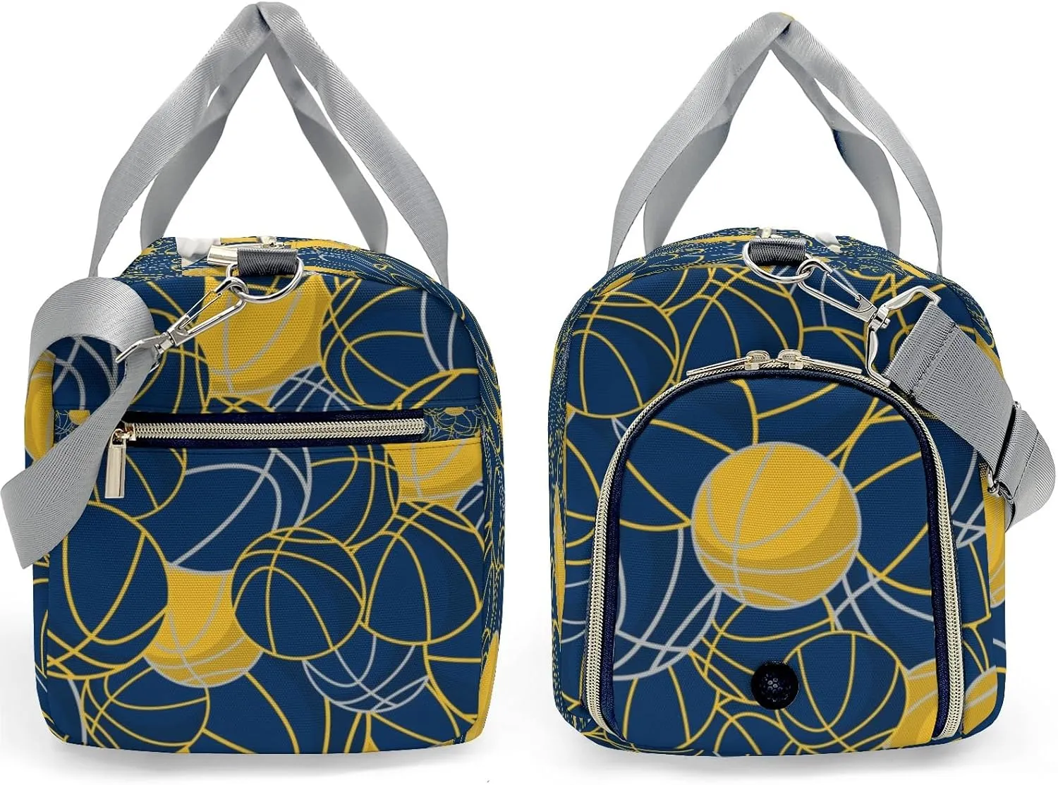Custom Basketball Pattern Gold Navy Duffel Bag with Name Adjustable Shoulder Strap Travel Bag for Teens Men Women