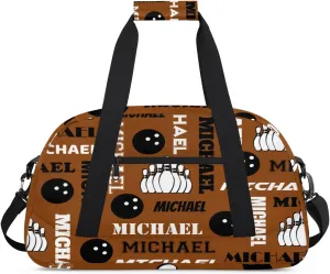 Custom Bowling Gym Bag Duffel Bag with Name, Personalized Sport Bag Overnight Bags Customized Travel Weekender Bag for Women Men, Brown
