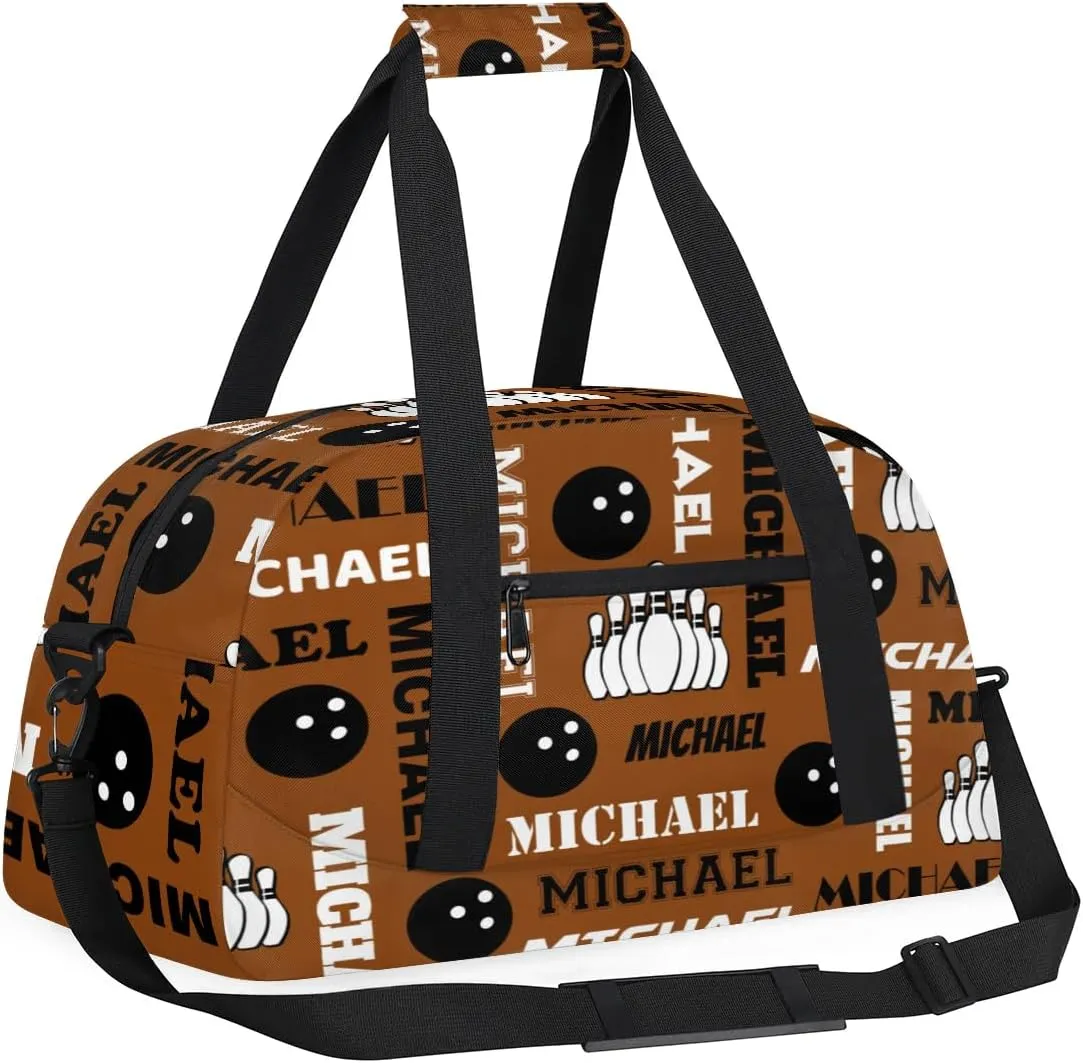 Custom Bowling Gym Bag Duffel Bag with Name, Personalized Sport Bag Overnight Bags Customized Travel Weekender Bag for Women Men, Brown